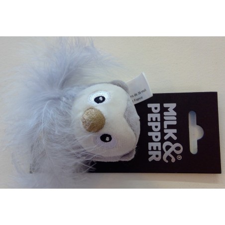 Chouette grise Liv avec plumes dans la queue